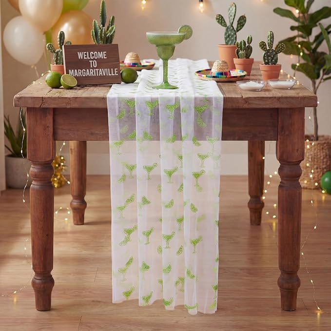 4 Pcs Margarita Table Runners 29 x 70 Inch Glitter Green Margarita Tulle Lace - Image 7