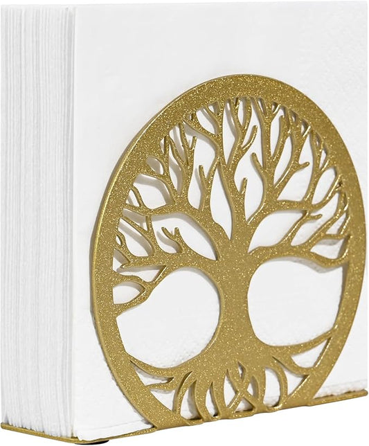 Gold Napkin Holder for Table – Elegant Standing Napkin Dispenser for Kitchen, Dining Room, or Coffee Shop | Ideal for 5-inch Cocktail Napkins, Farmhouse & Outdoor Settings (4.7"x 1.6"x 4")