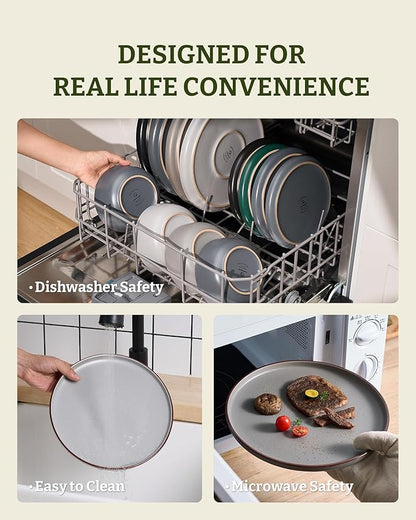 Famiware Mercury Plates and Bowls Sets, 12 Pieces Stoneware Dinnerware Sets, Dishes Set for 4, Microwave and Dishwasher Safe, Multi-color