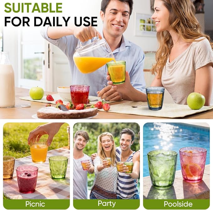 KISEER 8 Pack 12oz Plastic Colors Reusable Drinking Glasses Tumblers - Image 7