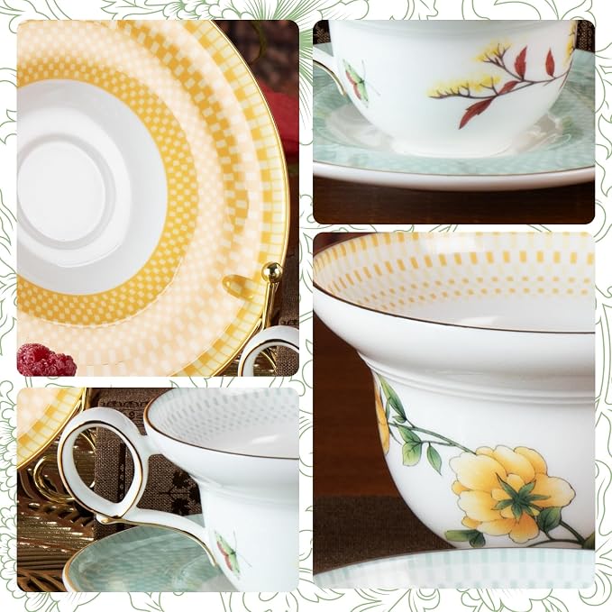 KAMMAK Tea Cups Set of 2, Ceramic Floral Pattern Demitasse Cup | Porcelain - Image 4