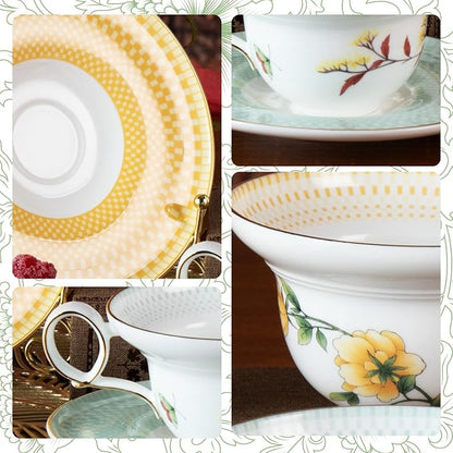 KAMMAK Tea Cups Set of 2, Ceramic Floral Pattern Demitasse Cup | Porcelain - Image 4