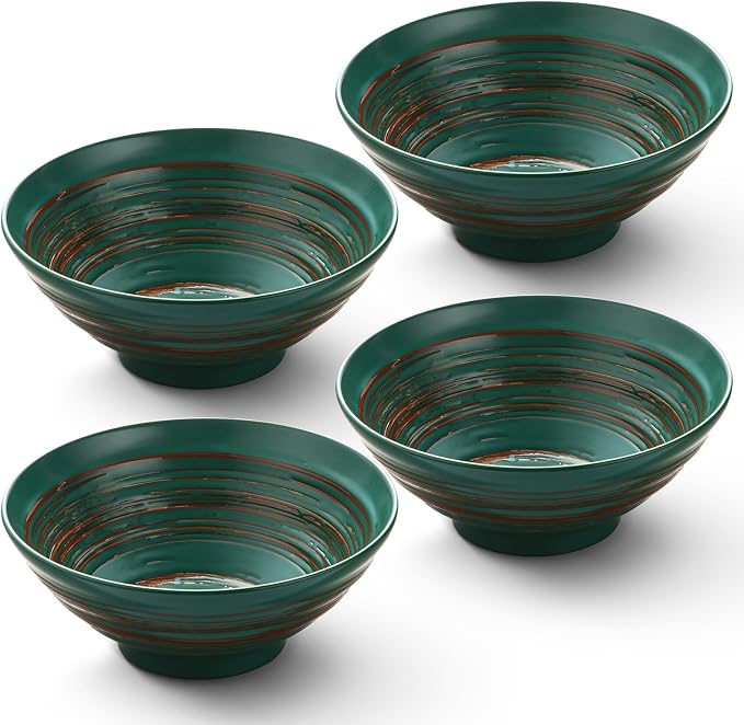 YUN TAO Ramen Bowl Set, 35 Oz Large Green Ceramic Ramen Bowls Set of 4 by YUNTAO