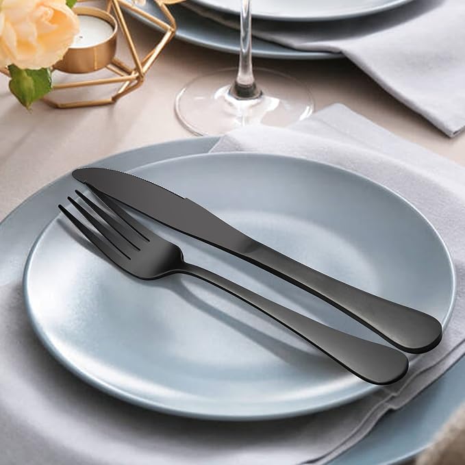 LIANYU Black Flatware Silverware Set, 40-Piece Cutlery Set - Image 3