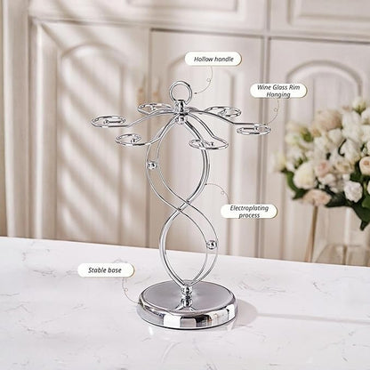 Wine Glass Holder Stand-Elegant Countertop Stemware Rack for 6 Glasses - Freestanding Stainless Steel Drying Organizer for Home Bar, Kitchen & Dining Table Decor