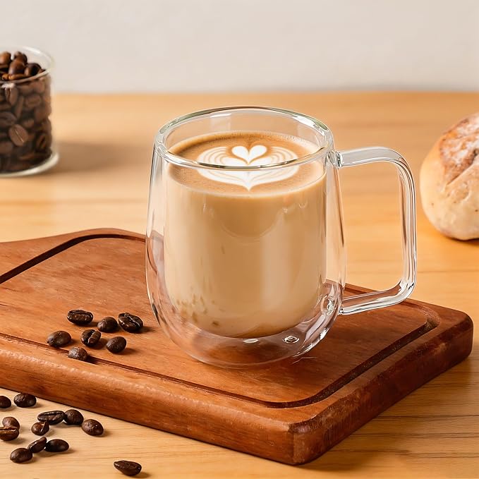 Aurzen 2 Pack Double Walled Glass Coffee Mugs - Image 6