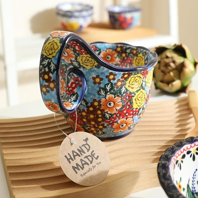 ALMA Handpainted Blue Floral Soup Bowl - Image 6