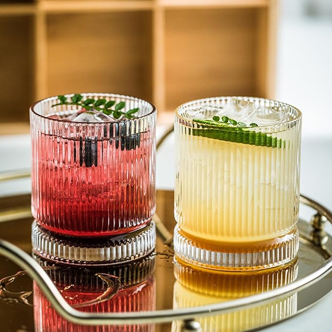 KEMORELA Ribbed Glass Cups Set, 13oz Vintage Drinking Glassware Set of 4 - Image 5
