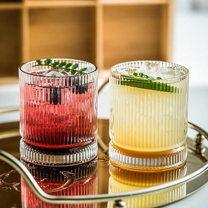KEMORELA Ribbed Glass Cups Set, 13oz Vintage Drinking Glassware Set of 4 - Image 5