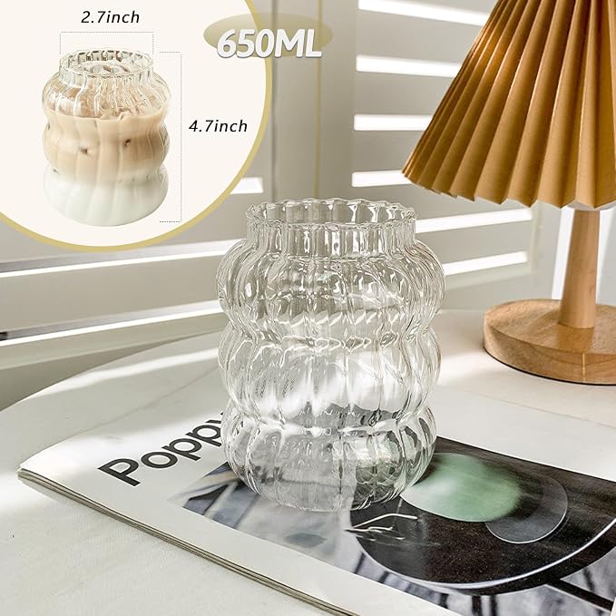Ribbed Glassware Water Tumbler, Stripe Bubble Glasses Tumbler, Aesthetic Ripple - Image 2