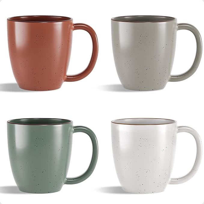 Ceramic Coffee Mugs Set of 4, 16oz Durable Microwave Safe Cups by HBDesignCo