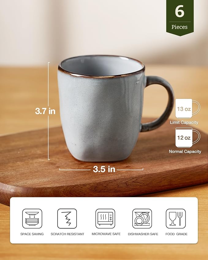 famiware Coffee Mugs Set of 6, Ocean Square 13oz Coffee Cup Set - Image 4