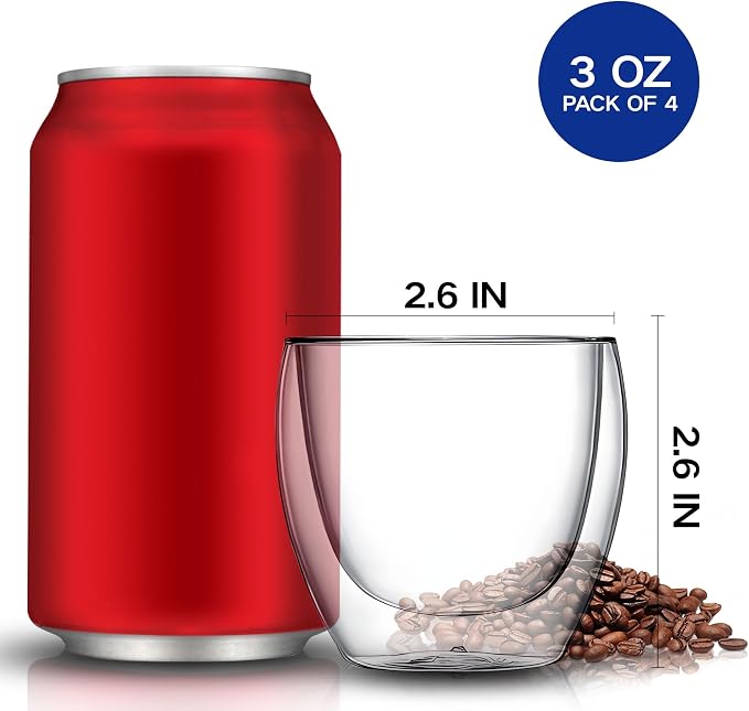 YMMIND Set of 4 Double Walled Glass Coffee Mugs 3 Ounces Insulated Layer Coffee - Image 4