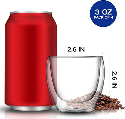 YMMIND Set of 4 Double Walled Glass Coffee Mugs 3 Ounces Insulated Layer Coffee - Image 4