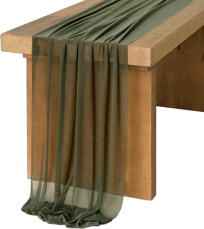 Ling's Moment 14Ft Emerald Green Table Runner, Sheer Chiffon Table Runners | by LingsMoment