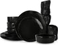 Stone by Mercer Project Atik Modern Stoneware 16-Piece Dinnerware Set, Plate and Bowl Set, Dish set for 4, Black