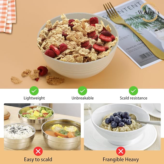 26 oz Wheat Straw Bowls, Unbreakable Cereal Bowls Set of 6, Microwave & - Image 4