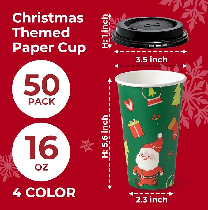 Fit Meal Prep 50 Pack 16 oz Christmas Disposable Coffee Cups - Image 2