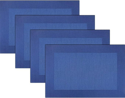 Vinyl Placemats Heat-Resistant Table Mats Washable Easy Clean Plastic Placemats for Dining Table Set of 4 (Blue)