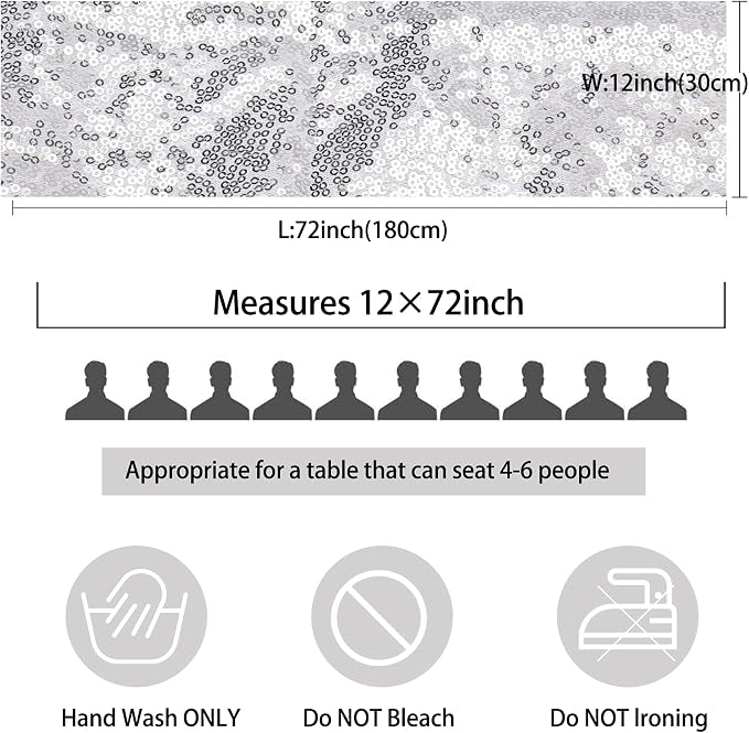 12 Packs 12 X 72 Inch Silver Sequin Table Runner Glitter Dining Table Runner - Image 3