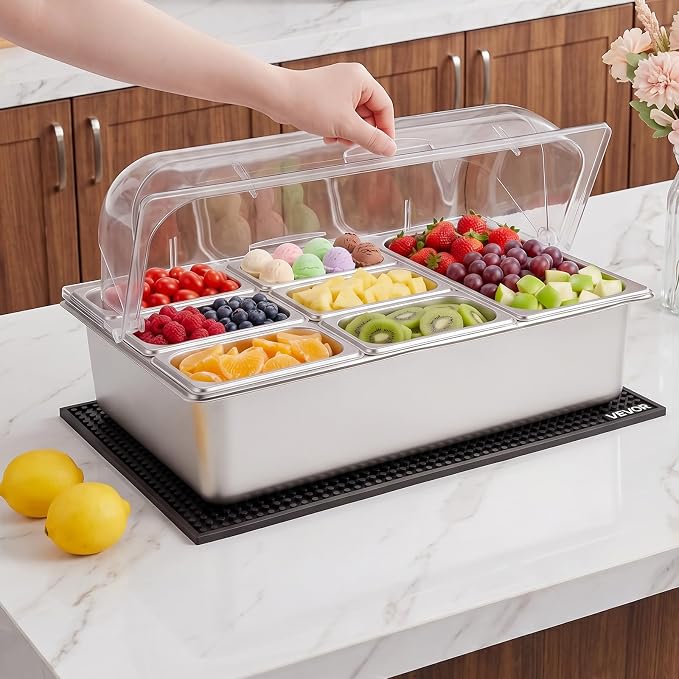 VEVOR Countertop Food Serving Display Container, Stainless Steel Food Salad - Image 9