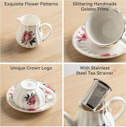 Sweejar Porcelain Tea Sets British Royal Series, 8 OZ Cups & Saucer Service - Image 4