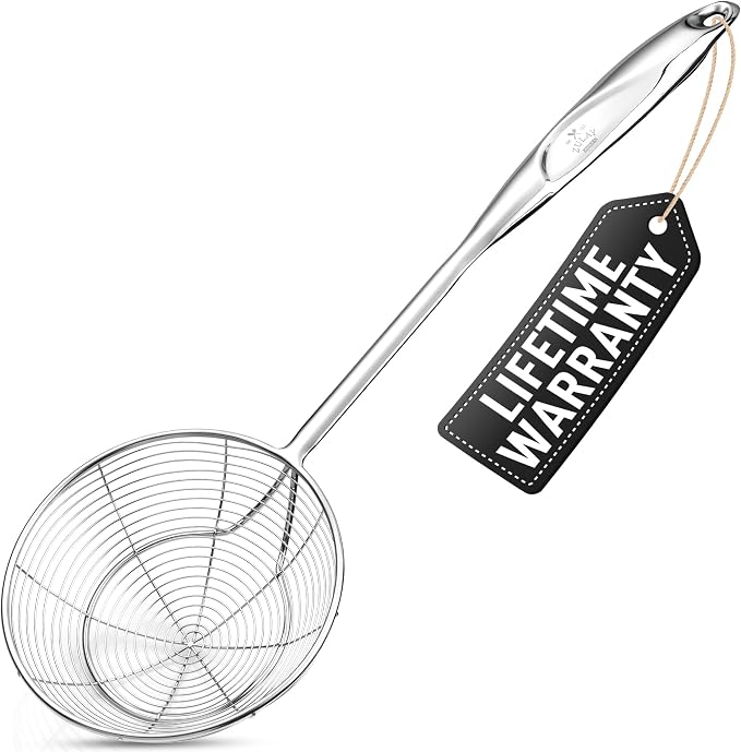 Zulay Kitchen Stainless Steel Skimmer Strainer Ladle | 15” Large Straining Spoon by ZulayKitchen
