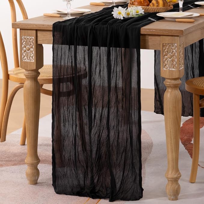 3 Pack Black Cheesecloth Table Runner 10ft Gothic Gauze Centerpiece | - Image 3