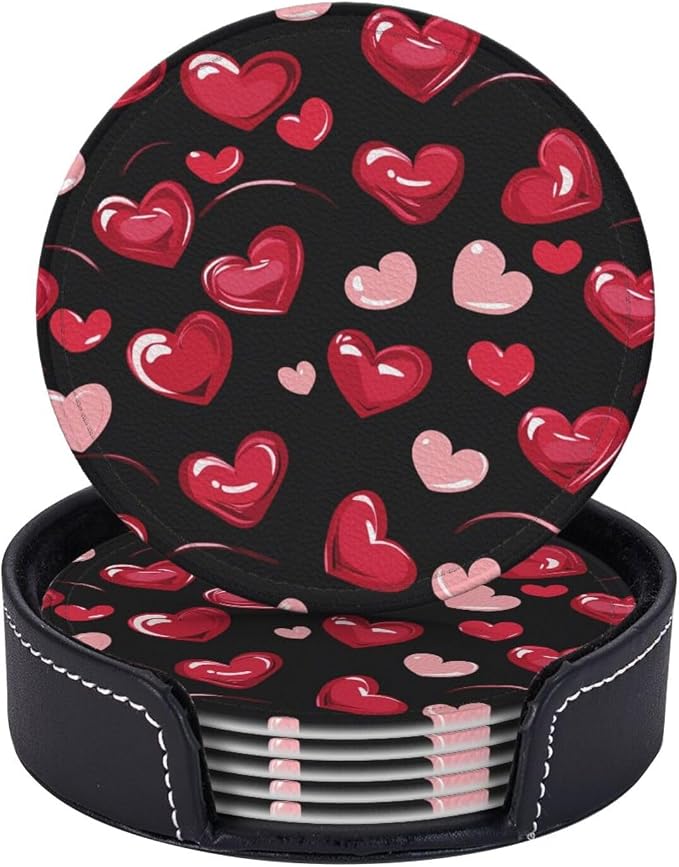 Pink and Red Love Heart Leather Coasters Set of 6 - Image 2