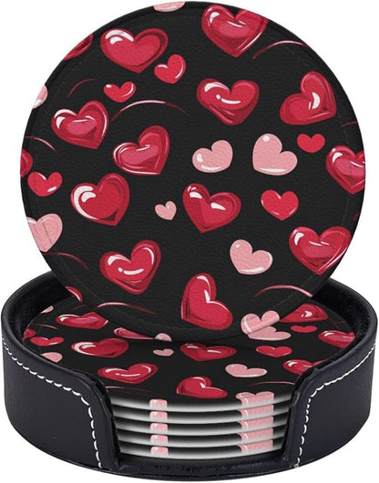 Pink and Red Love Heart Leather Coasters Set of 6 - Image 2