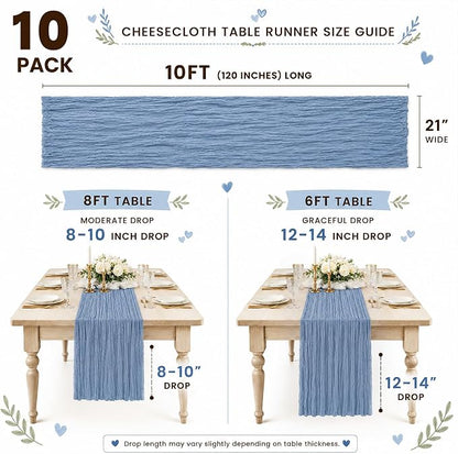 10 Pack Dusty Blue Table Runner 10FT Gauze Cheesecloth Table Runner | 21x120 - Image 3