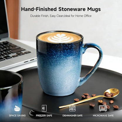 MONITO 14oz Ceramic Coffee Mugs Set of 6, Ice-Snow Blue Mugs - Image 5