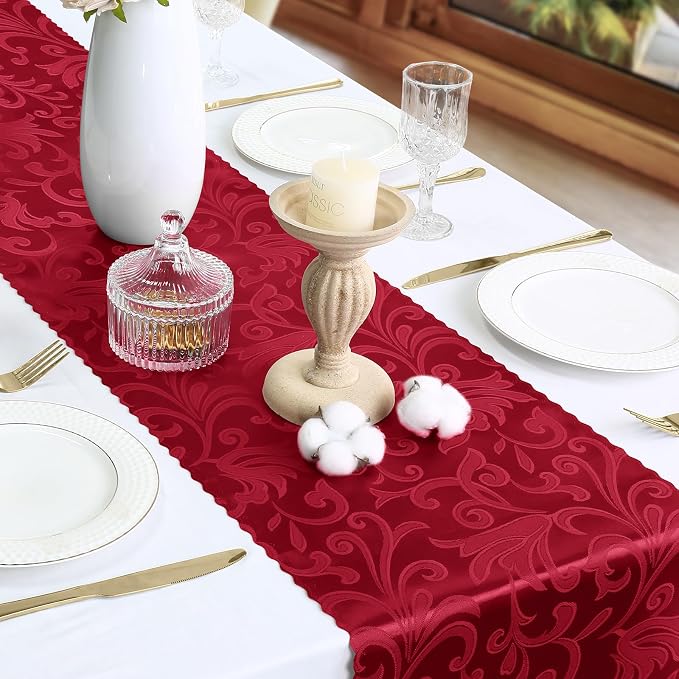 Red Damask Satin Table Runner 12 x 108 Inch, 6 Pack | Bright Smooth Damask - Image 4