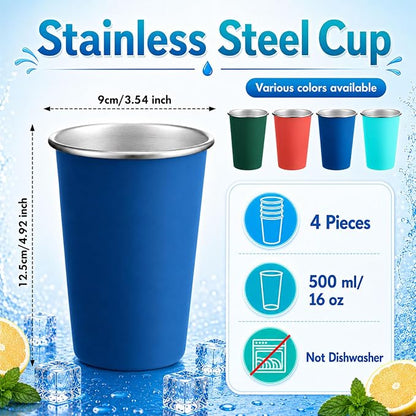 Mimorou 4 Pack 16 oz Stainless Steel Pint Cups Metal Cups Unbreakable Drinking - Image 2