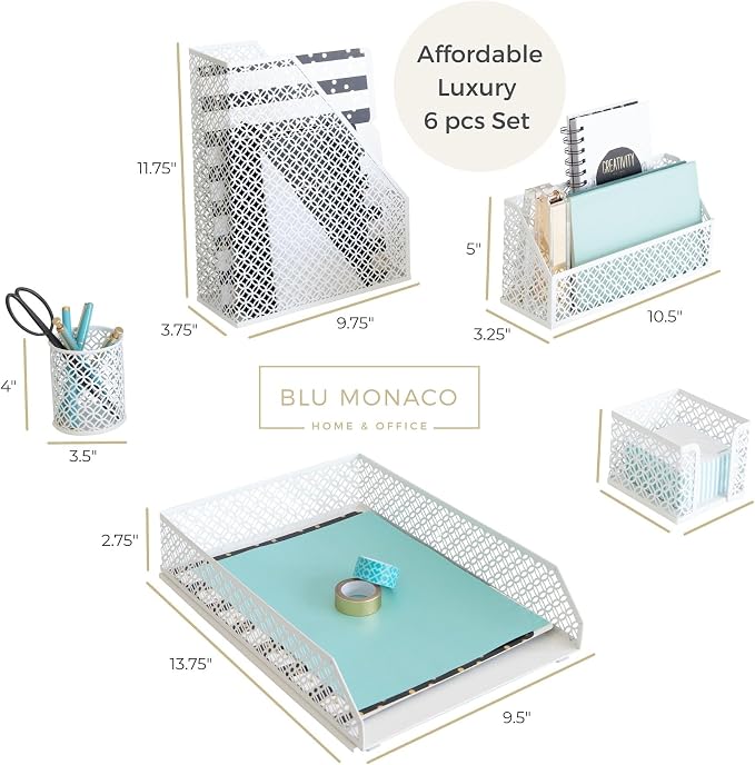 BLU MONACO | White Desk Organizer Set 6 Piece | Mail Sorter Organizer Countertop - Image 5