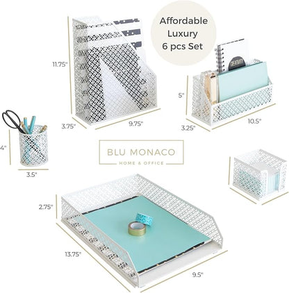 BLU MONACO | White Desk Organizer Set 6 Piece | Mail Sorter Organizer Countertop - Image 5