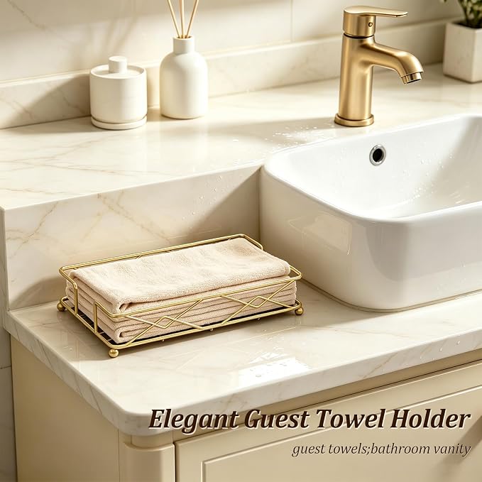 Gold Guest Towel Napkin Holder, Rectangular Metal Tray - Image 4