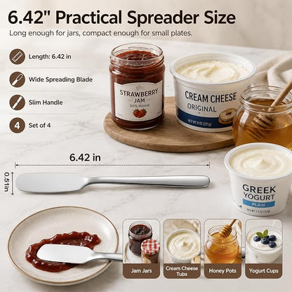 4 Pack Stainless Steel Butter Spreader Knives Jam Cream Spread Utensils | - Image 2