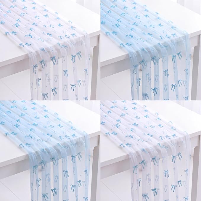 4 Pcs Blue Bow Table Runners 29 x 70 Inch Blue Tulle Lace Table Runner Coquette by Windkream