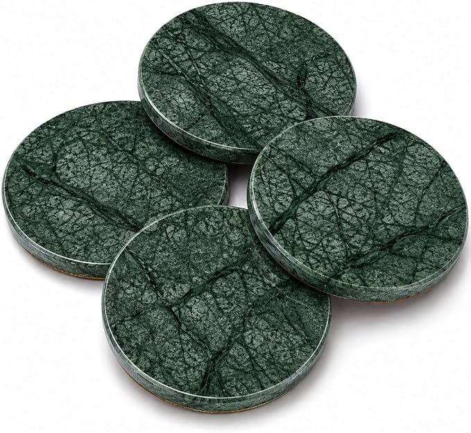 Green Marble Coasters Set of 4, Natural Emerald Stone Drink Coasters by Unknown