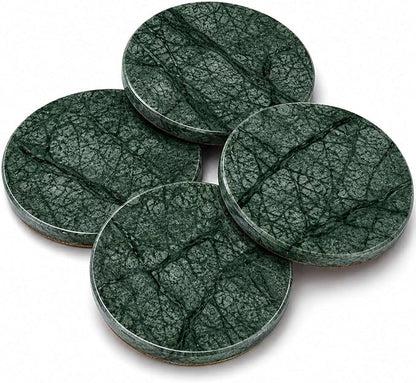 Green Marble Coasters Set of 4, Natural Emerald Stone Drink Coasters by Unknown