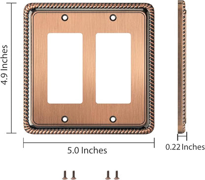 Henne Bery Rope Edge Decorative Wall Plate Switch Plate Outlet Cover (Double Decorator, Antique Copper)