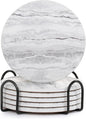 Acejoz Drink Coasters with Holder for Coffee Table, Absorbent Coaster Set of 6, Marble Style Ceramic Coaster for Wooden Table, Suitable for Kinds of Cups, Home Decor, 4 Inches