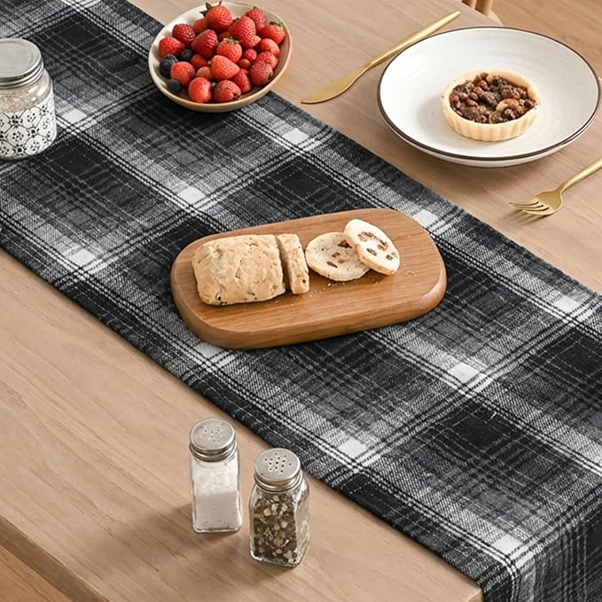 Artoid Mode Black Grey Farmhouse Plaid Table Runner, Halloween Rustic Holiday - Image 3