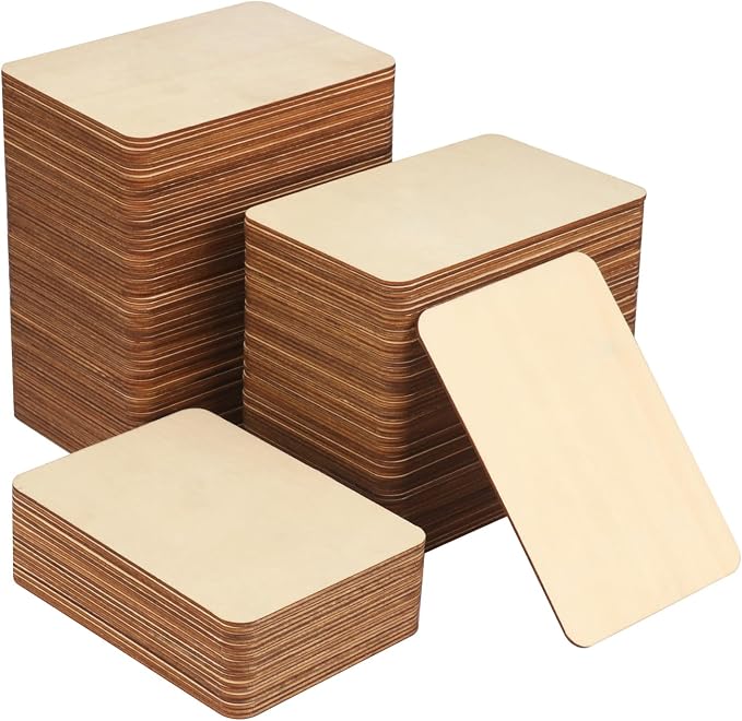 150 PCS Rectangle Unfinished Wood Pieces, 4 x 6 Inch Natural Wood Cutout Tiles by GNIEMCKIN