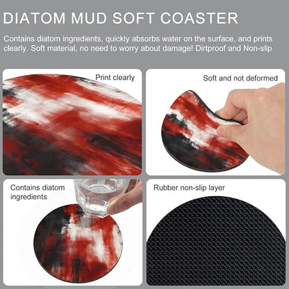 Retro Black Red Coasters Set of 6, Absorbent Coasters - Image 9