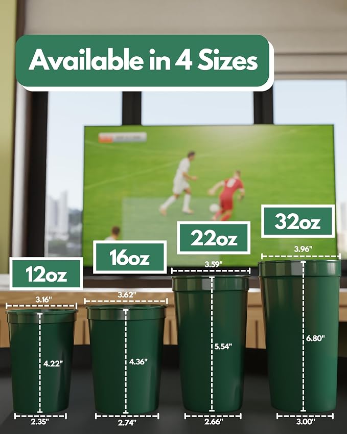 PartyPrints 100 Pack Small 10 to 12 oz Kelly Green Reusable Blank Plastic Cups - Image 4