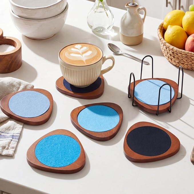 6 Pcs Mid Century Modern Coasters Wood Absorbent Coaster - Image 5