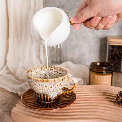 4 oz Espresso Cups and Saucers Set of 2, Ceramic Tea Cup - Image 3