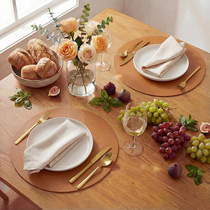 Artoid Mode Rust Faux Leather Placemats Set of 6, 15 Inch Waterproof Wipeable Heat Resistant Vinyl Place Mats, Reversible Table Mats for Fall Kitchen Dining Decor